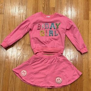 Pink BIRTHDAY GIRL Sweatshirt and Skirt Set by Lola + The Boys Size 6